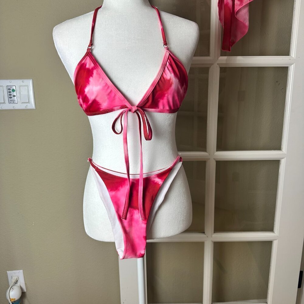 SHEIN 3 Piece Bikini Swimsuit & Sarong Cover Up Set Size Small - Picture 4 of 12